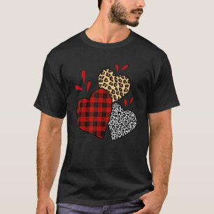Valentines Day Hearts Cute Buffalo Leopard Plaid H T-Shirt