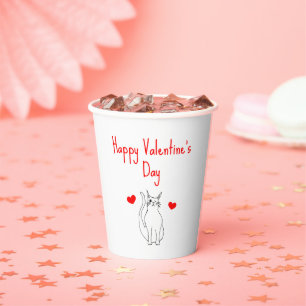 Valentine's Day Hearts Cute Cat Classroom Party Paper Cups