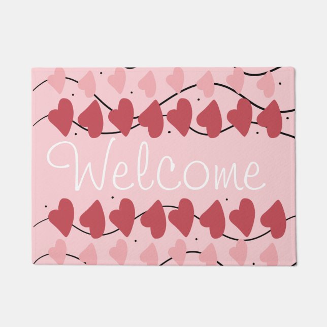 Valentines Day Hearts Doodle Scribbles Pink Doormat (Front)