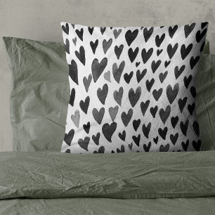 Valentines day hearts explosion - black and white throw pillow