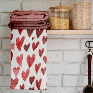 Valentines day hearts explosion - pink and red kitchen towel