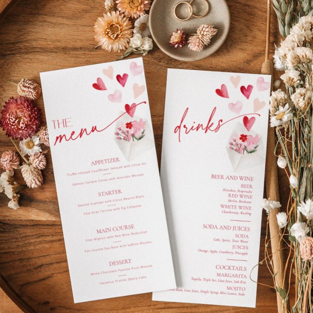 Valentines Day Hearts Food and Drinks Menu Card (Creator Uploaded)