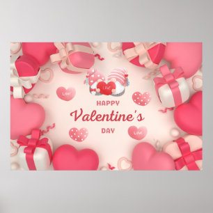 Valentine's Day Hearts, Gifts and Gnomes   Poster