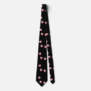 Valentines Day Hearts Hand Drawn Pink Black Tie