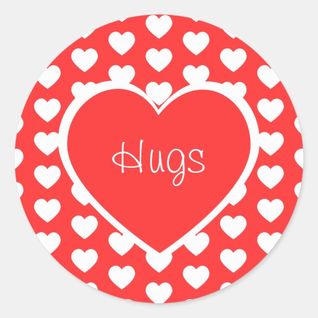 Valentine's Day Hearts Hugs Classic Round Sticker (Front)