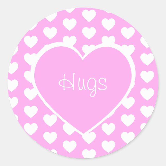 Valentine's Day Hearts Hugs Pink Classic Round Sticker (Front)