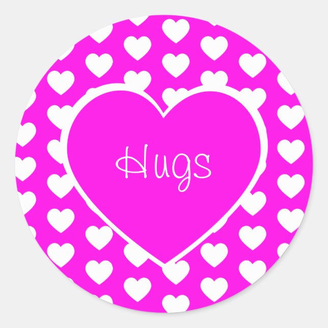 Valentine's Day Hearts Hugs Purple  Classic Round Sticker (Front)