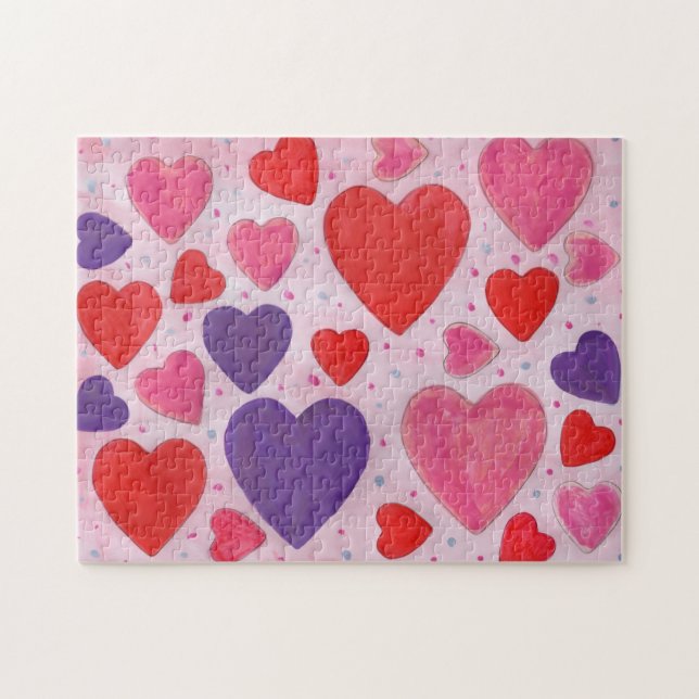 Valentines Day Hearts in Pink Purple and Red Jigsaw Puzzle (Horizontal)