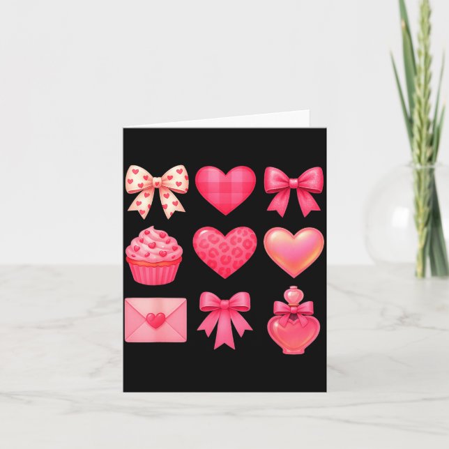 Valentines Day Hearts Leopard Coquette Bow Party W Card (Front)