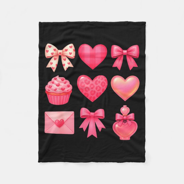 Valentines Day Hearts Leopard Coquette Bow Party W Fleece Blanket (Front)