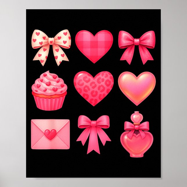 Valentines Day Hearts Leopard Coquette Bow Party W Poster (Front)