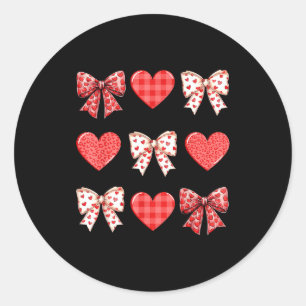 Valentines Day Hearts Leopard Coquette Bow Women G Classic Round Sticker