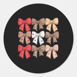 Valentines Day Hearts Leopard Coquette Bow Women G Classic Round Sticker