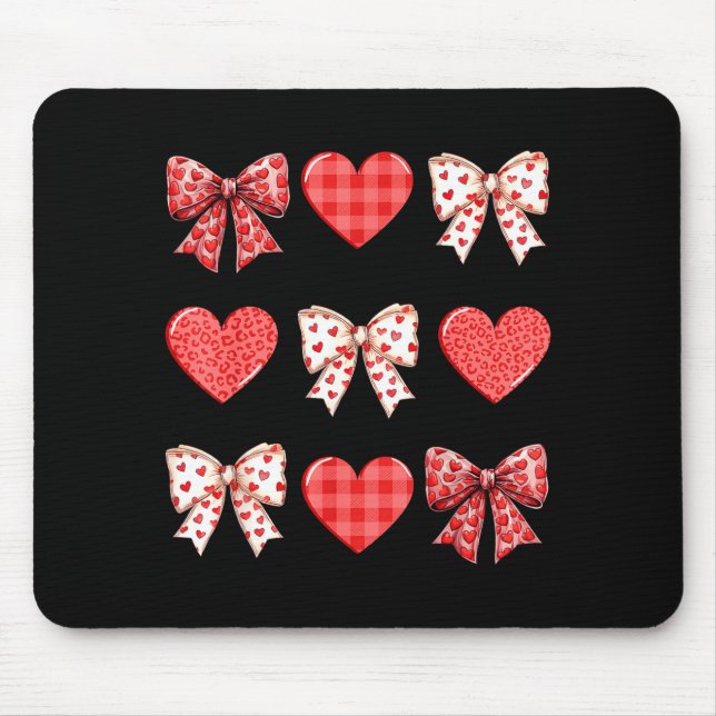 Valentines Day Hearts Leopard Coquette Bow Women G Mouse Pad (Front)