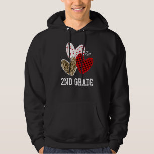 Valentines Day Hearts Leopard Red Plaid 2nd Grade  Hoodie