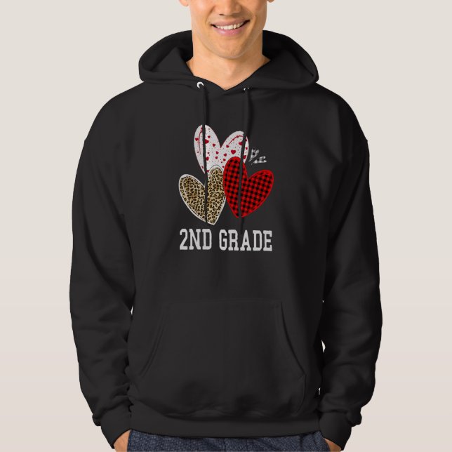 Valentines Day Hearts Leopard Red Plaid 2nd Grade  Hoodie (Front)