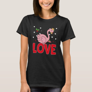 Valentine's Day Hearts Love Flamingo Animal Women T-Shirt