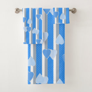 Valentine's Day hearts on striped background Bath Towel Set