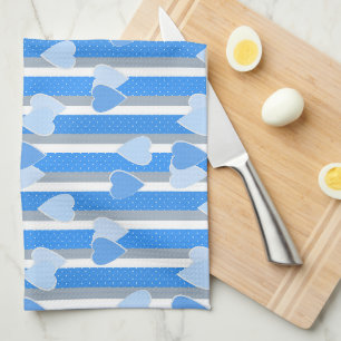 Valentine's Day hearts on striped background Kitchen Towel
