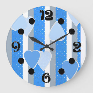 Valentine's Day hearts on striped background Large Clock