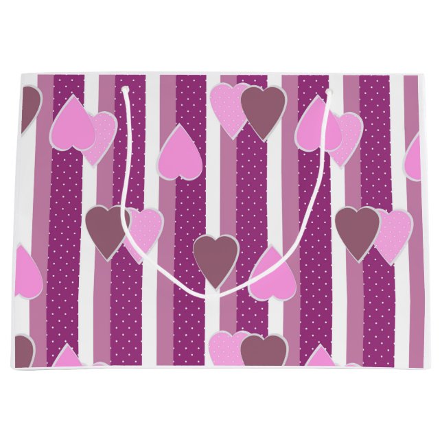 Valentine's Day hearts on striped background  Large Gift Bag (Front)
