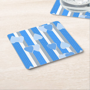 Valentine's Day hearts on striped background Square Paper Coaster