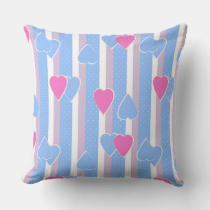 Valentine's Day hearts on striped background Throw Pillow
