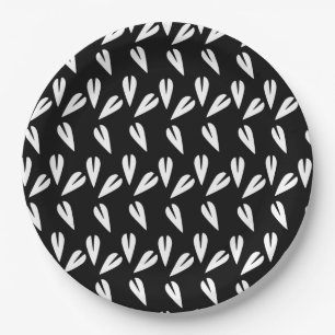 Valentines Day Hearts Pattern Black White Paper Plate