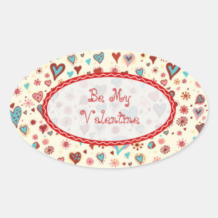 Valentines Day Hearts Pattern-Customizable Text Oval Sticker
