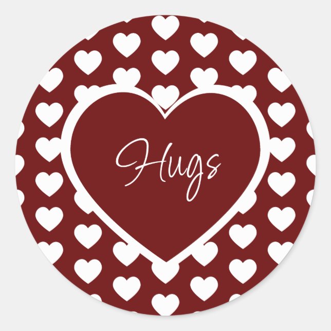 Valentine's Day Hearts Pattern Hugs Cute Red Classic Round Sticker (Front)