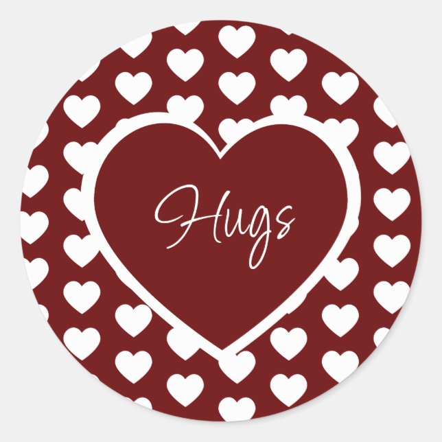 Valentine's Day Hearts Pattern Hugs Cute Red Classic Round Sticker (Front)