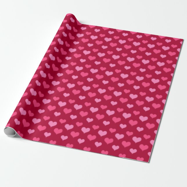 Valentines Day Hearts Pattern Red Pink Wrapping Paper (Unrolled)