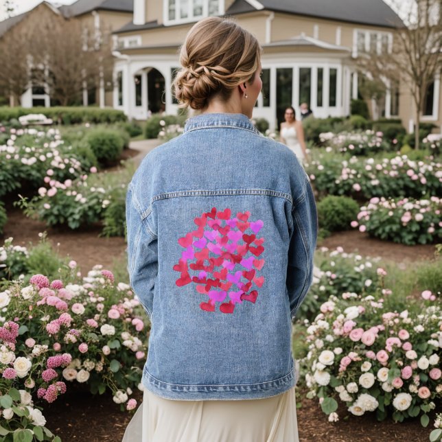 Valentine's day hearts - pink and magenta denim jacket (Wedding Back)