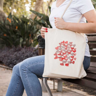 Valentine's day hearts - red and grey tote bag