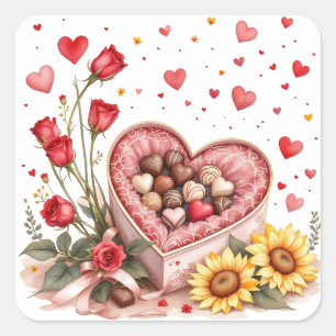 Valentine's Day Hearts, Roses and Chocolates  Square Sticker