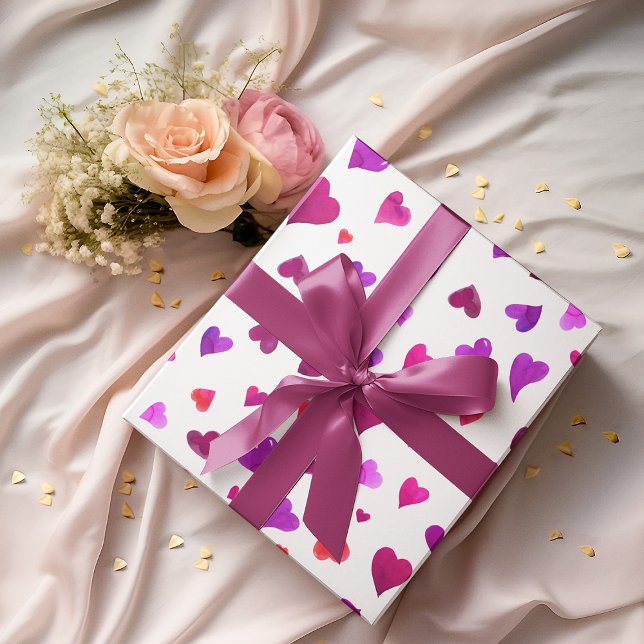 Valentine's day hearts - viva magenta and purple wrapping paper sheet (Creator Uploaded)