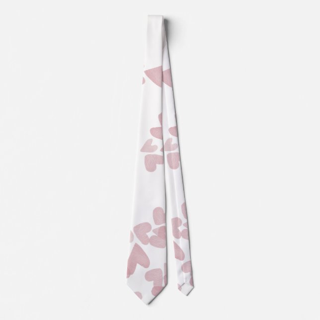 Valentines Day Hearts Watercolor Pink White Tie (Front)
