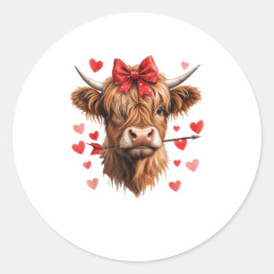 Valentines Day Highland Cow Funny Hearts Valentine Classic Round Sticker