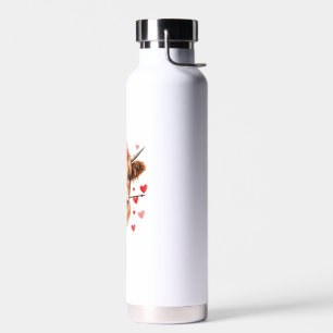 Valentines Day Highland Cow Funny Hearts Valentine Water Bottle