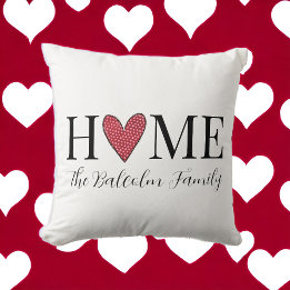 Valentine's Day Home Red Polka Dot Family Name Throw Pillow