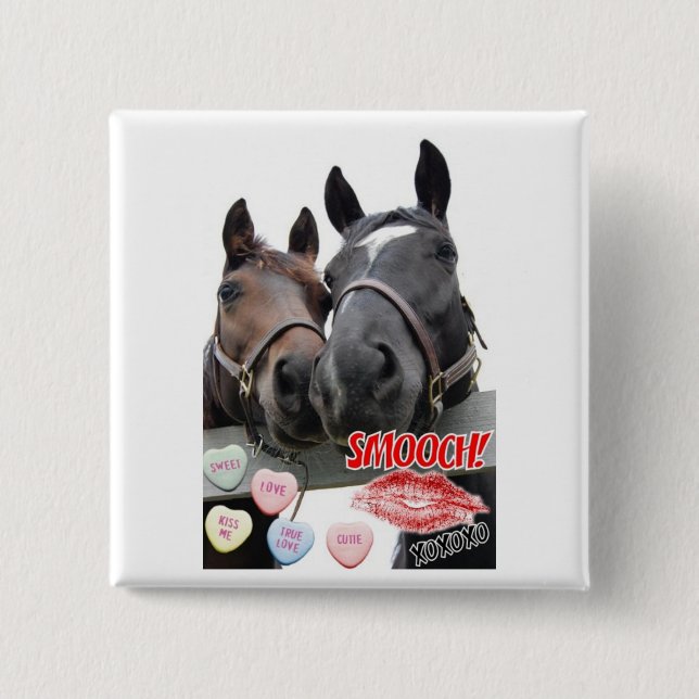 Valentine's Day Horses 2 Inch Square Button (Front)