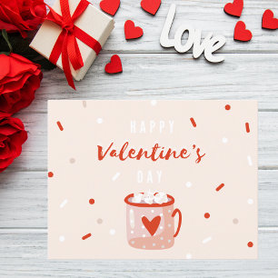 Valentine's Day Hot Cocoa with Festive Confetti Postcard