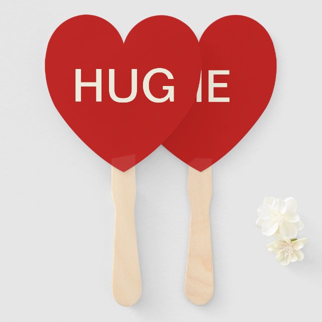 VALENTINE'S DAY HUG ME RED HEART SHAPED PADDLE FAN (Front and Back)