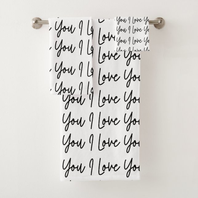 Valentines Day I Love You Black and White Pattern Bath Towel Set (Insitu)