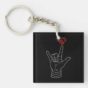 Valentines Day I Love You Hand Sign ASL Heart Keychain