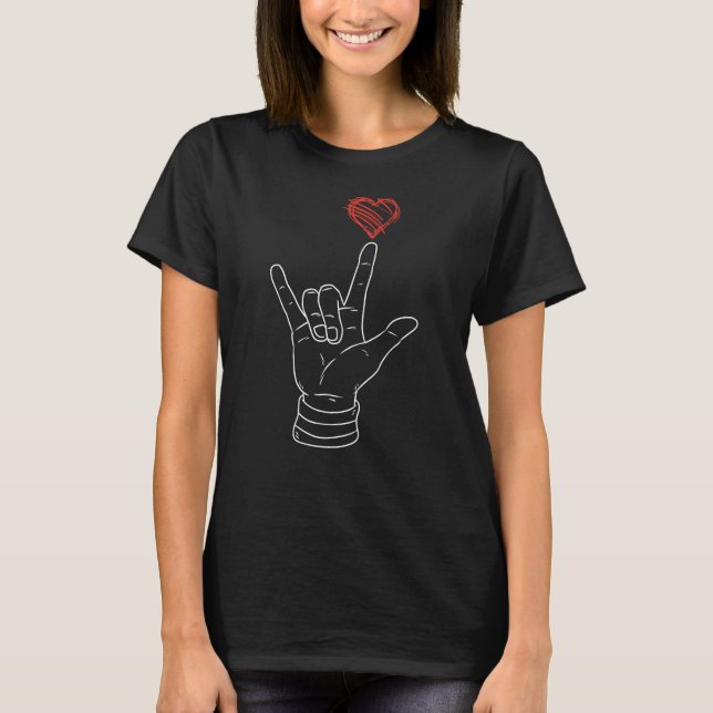 Valentines Day I Love You Hand Sign ASL Heart T-Shirt (Front)