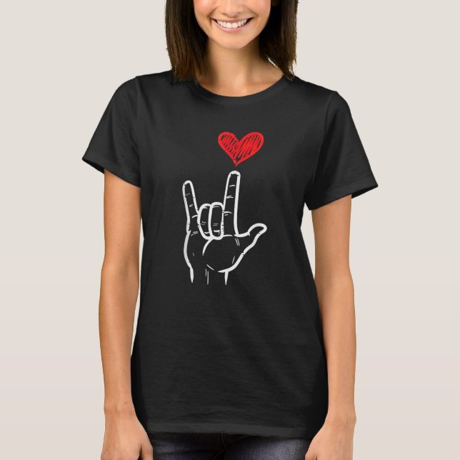 Valentines Day I Love You Hand Sign ASL Heart  T-Shirt (Front)