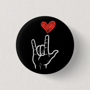 Valentines Day I Love You Hand Sign ASL Heart Wome 1 Inch Round Button