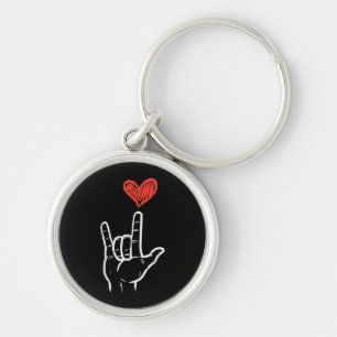 Valentines Day I Love You Hand Sign ASL Heart Wome Keychain