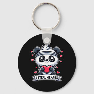Valentine's Day I Steal Hearts Panda Bear Cute Fun Keychain